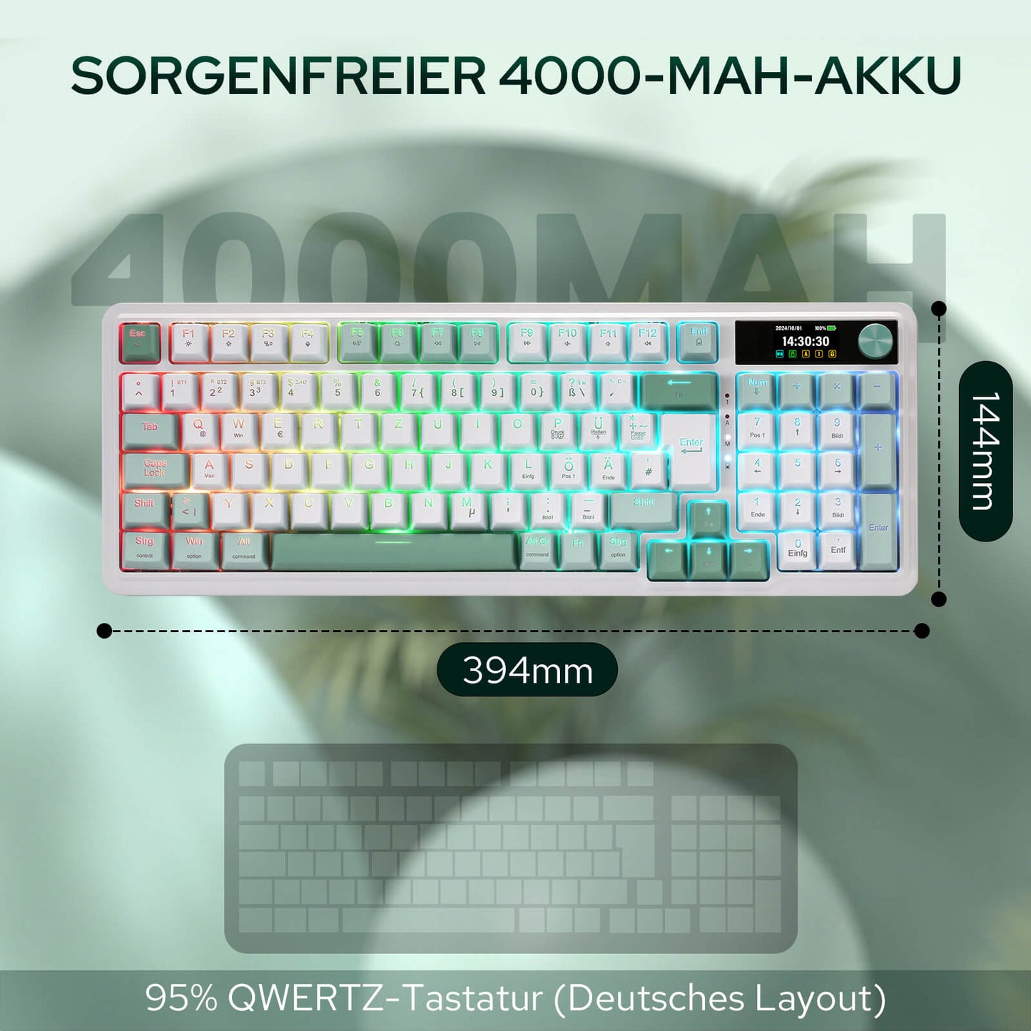 Redragon K719 PRO QWERTZ Kabellose Gasket Gaming‑Tastatur 96%‑Layout, 4000Mah
