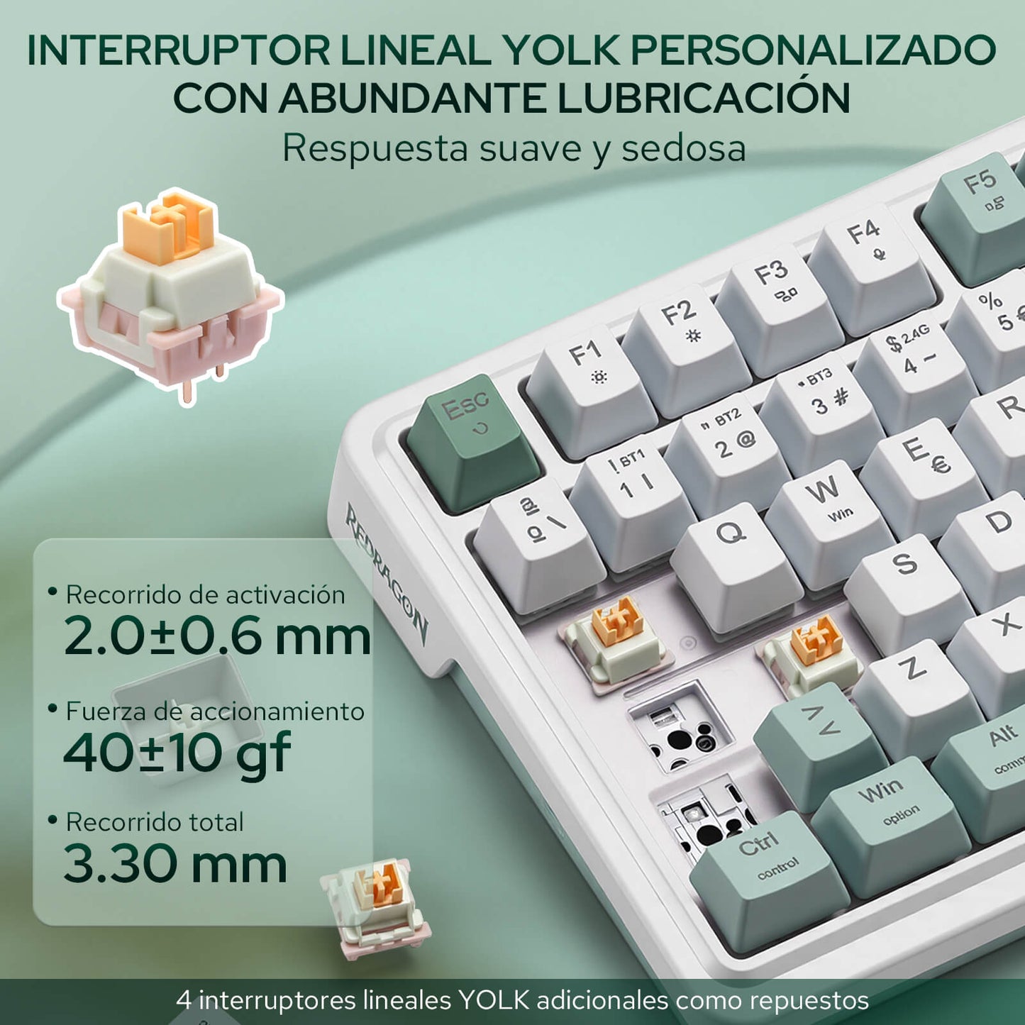 RGB, 2,4 GHz/Bluetooth/con cable, interruptores Dragon Chant, blanco y verde