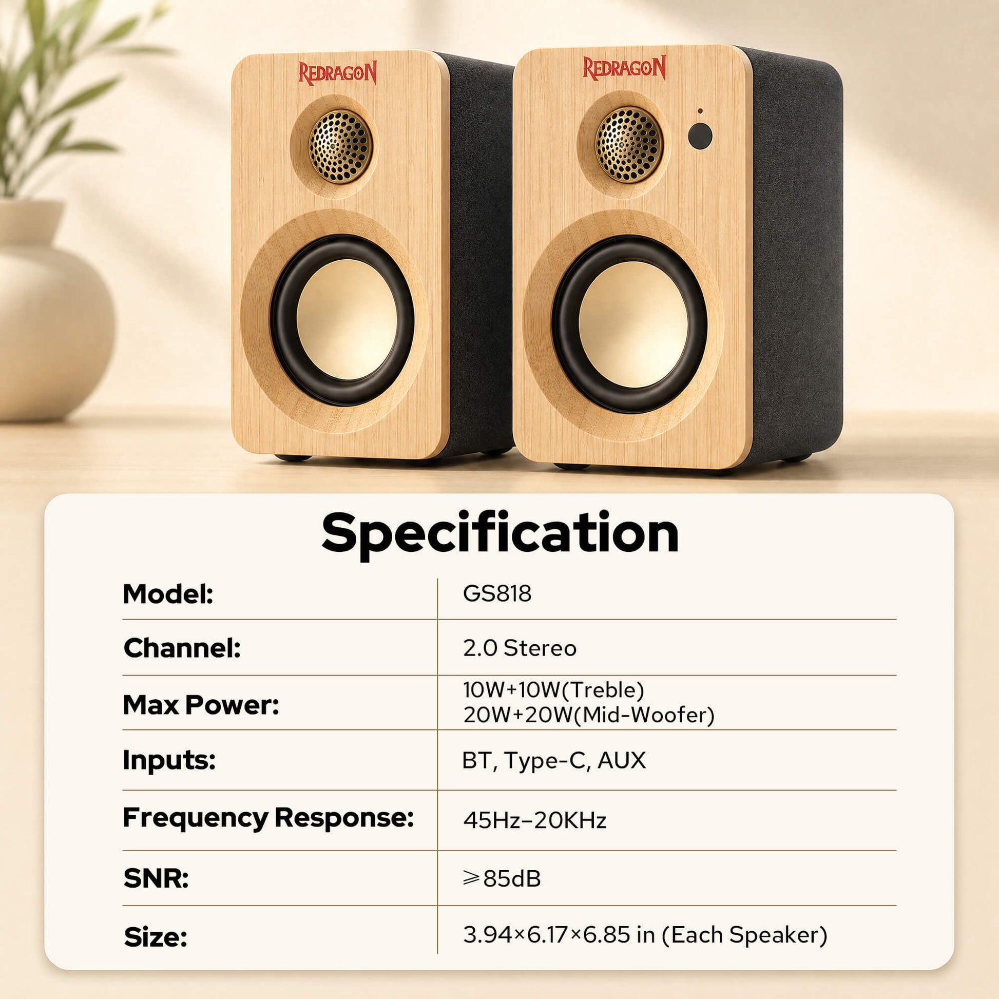 Redragon GS818 Multimedia Speaker, 60W Peak 2.0 Desktop Computer Speakers