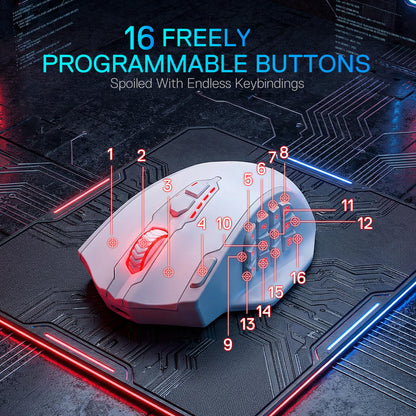 Redragon M913 MAX Wireless Gaming Mouse, 26000 DPI MMO Optical Mouse with 16 Programmable Buttons, BT & 2.4G Wireless, Software Supports DIY Keybinds, White