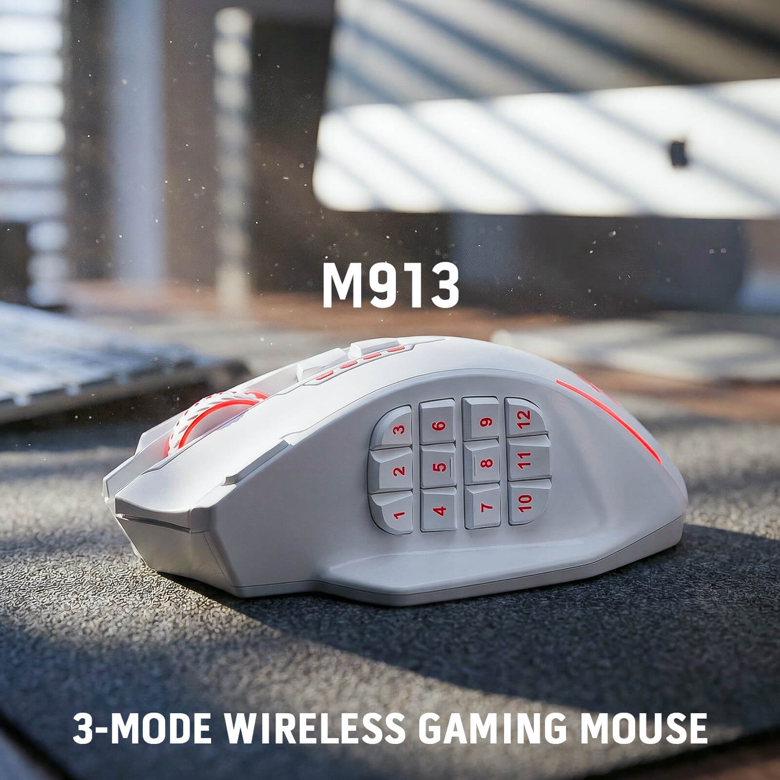 Redragon M913 MAX Wireless Gaming Mouse, 26000 DPI MMO Optical Mouse with 16 Programmable Buttons, BT & 2.4G Wireless, Software Supports DIY Keybinds, White