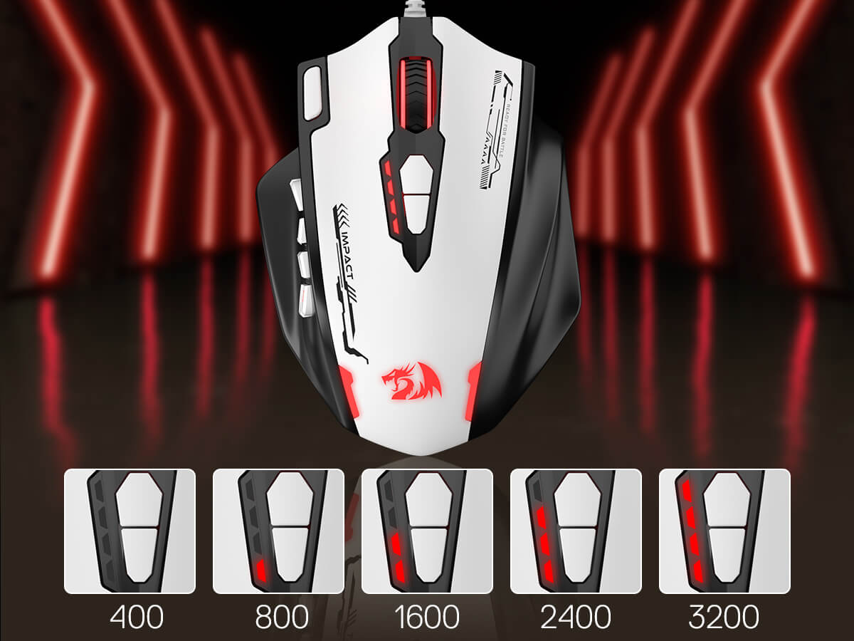 Gaming mouse with DPI settings on a dark background