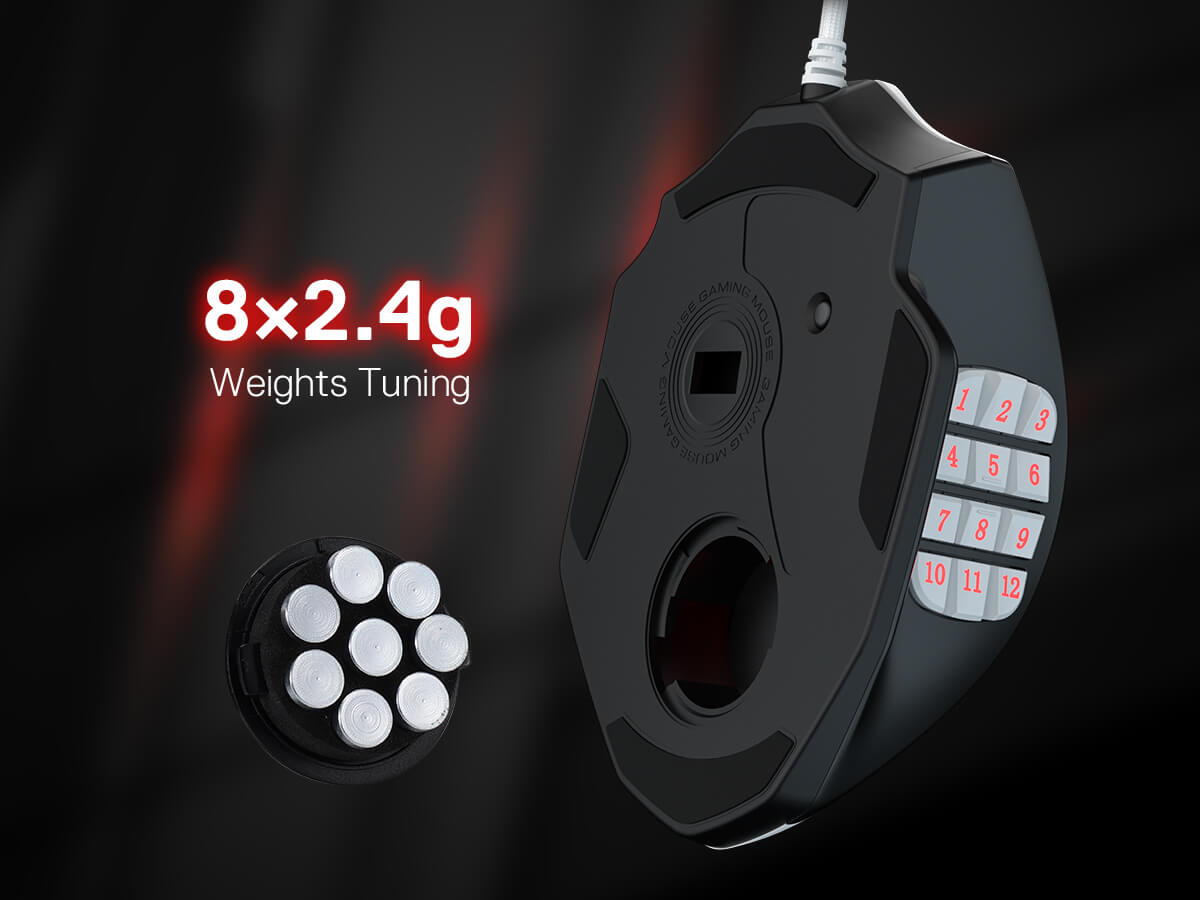 Black weight tuning device with digital display and weights on a dark background