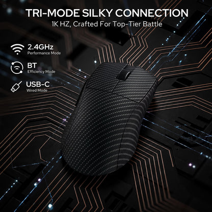 Redragon M916 Plus Carbon Fiber Tri-Mode Gaming Mouse, 49G Ultra-Light 45K DPI Mouse w/Ergonomic Natural Grip Build, Full Programmable Buttons, Software Supports DIY Keybinds & DPI