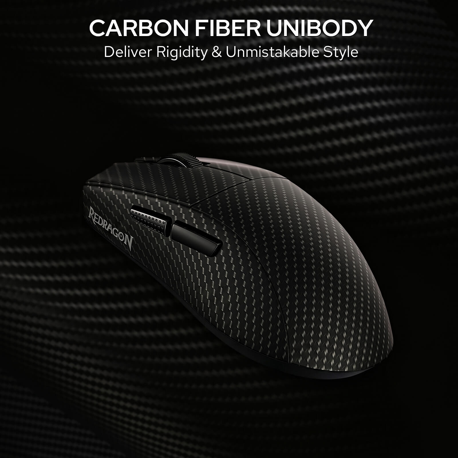 Redragon M916 Plus Carbon Fiber Tri-Mode Gaming Mouse, 49G Ultra-Light 45K DPI Mouse w/Ergonomic Natural Grip Build, Full Programmable Buttons, Software Supports DIY Keybinds & DPI