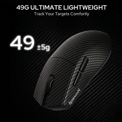 Redragon M916 Plus Carbon Fiber Tri-Mode Gaming Mouse, 49G Ultra-Light 45K DPI Mouse w/Ergonomic Natural Grip Build, Full Programmable Buttons, Software Supports DIY Keybinds & DPI