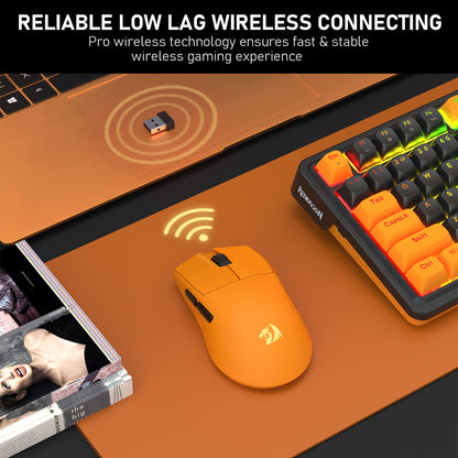 Redragon M916 ULT Wireless 8K Polling Rate Gaming Mouse, 49G Ultra-Light 30,000 Max DPI Gaming Mice w/Ergonomic Natural Grip Build, Full Programmable Buttons, Orange
