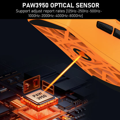 Redragon M916 ULT Wireless 8K Polling Rate Gaming Mouse, 49G Ultra-Light 30,000 Max DPI Gaming Mice w/Ergonomic Natural Grip Build, Full Programmable Buttons, Orange
