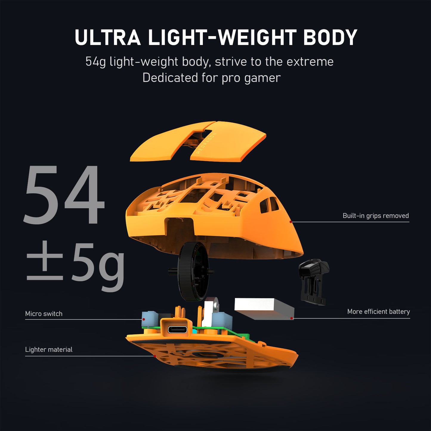 Redragon M916 ULT Wireless 8K Polling Rate Gaming Mouse, 49G Ultra-Light 30,000 Max DPI Gaming Mice w/Ergonomic Natural Grip Build, Full Programmable Buttons, Orange
