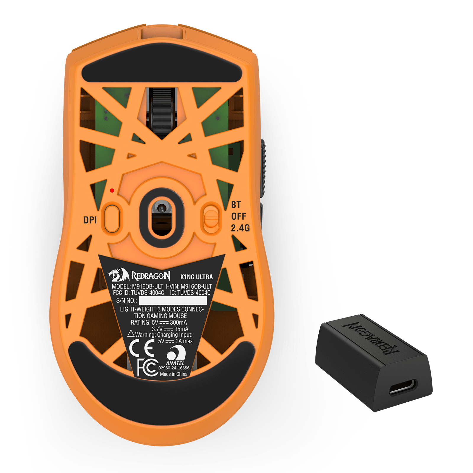 Redragon M916 ULT Wireless 8K Polling Rate Gaming Mouse, 49G Ultra-Light 30,000 Max DPI Gaming Mice w/Ergonomic Natural Grip Build, Full Programmable Buttons, Orange
