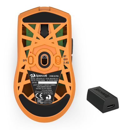 Redragon M916 ULT Wireless 8K Polling Rate Gaming Mouse, 49G Ultra-Light 30,000 Max DPI Gaming Mice w/Ergonomic Natural Grip Build, Full Programmable Buttons, Orange
