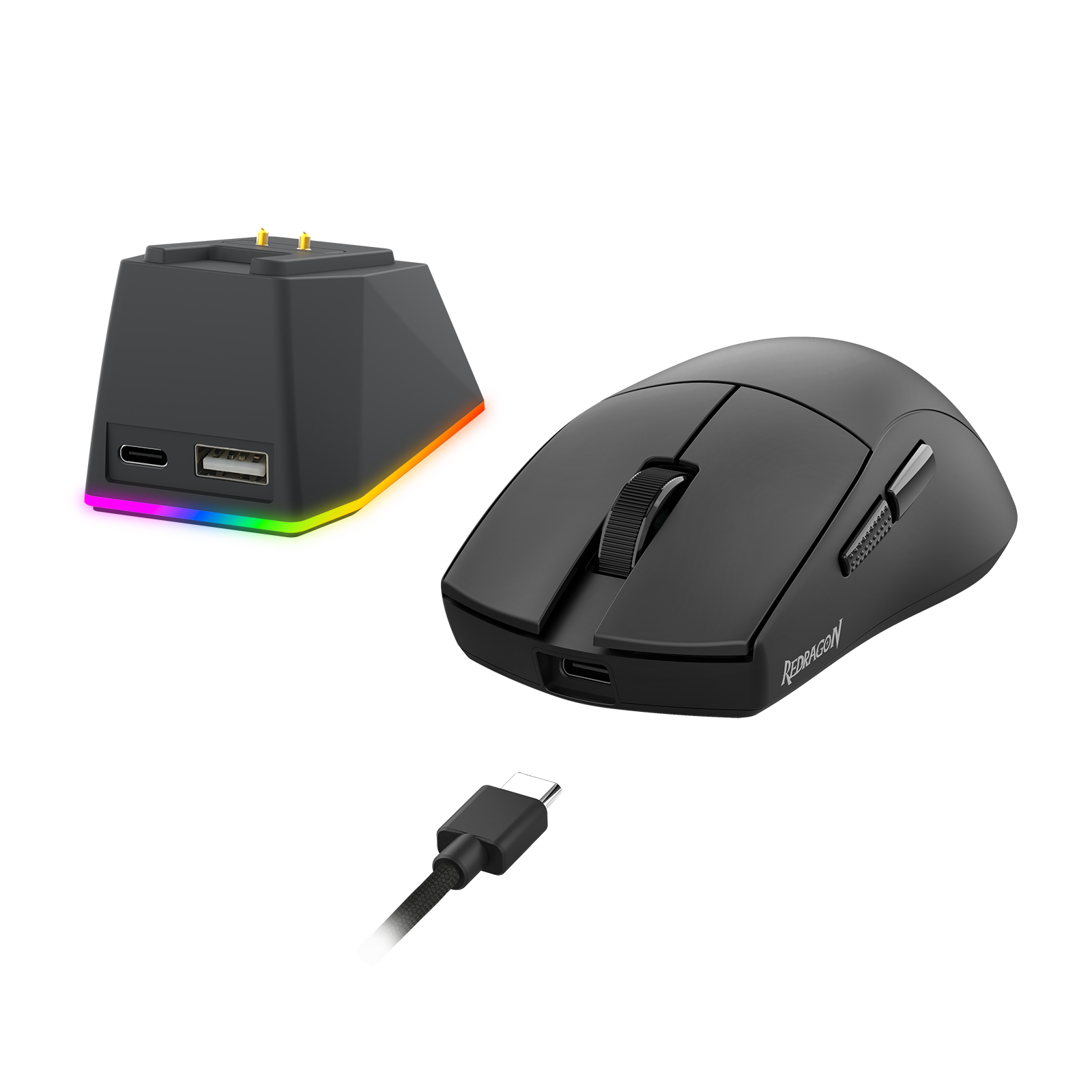 Redragon M999 Wireless Gaming Mouse, Tri-Mode Mouse with RGB Magnetic Charging Dock, 45000 DPI MAX Adjustable, 4 Programmable Buttons, Ergonomic Design for PC Laptop Mac