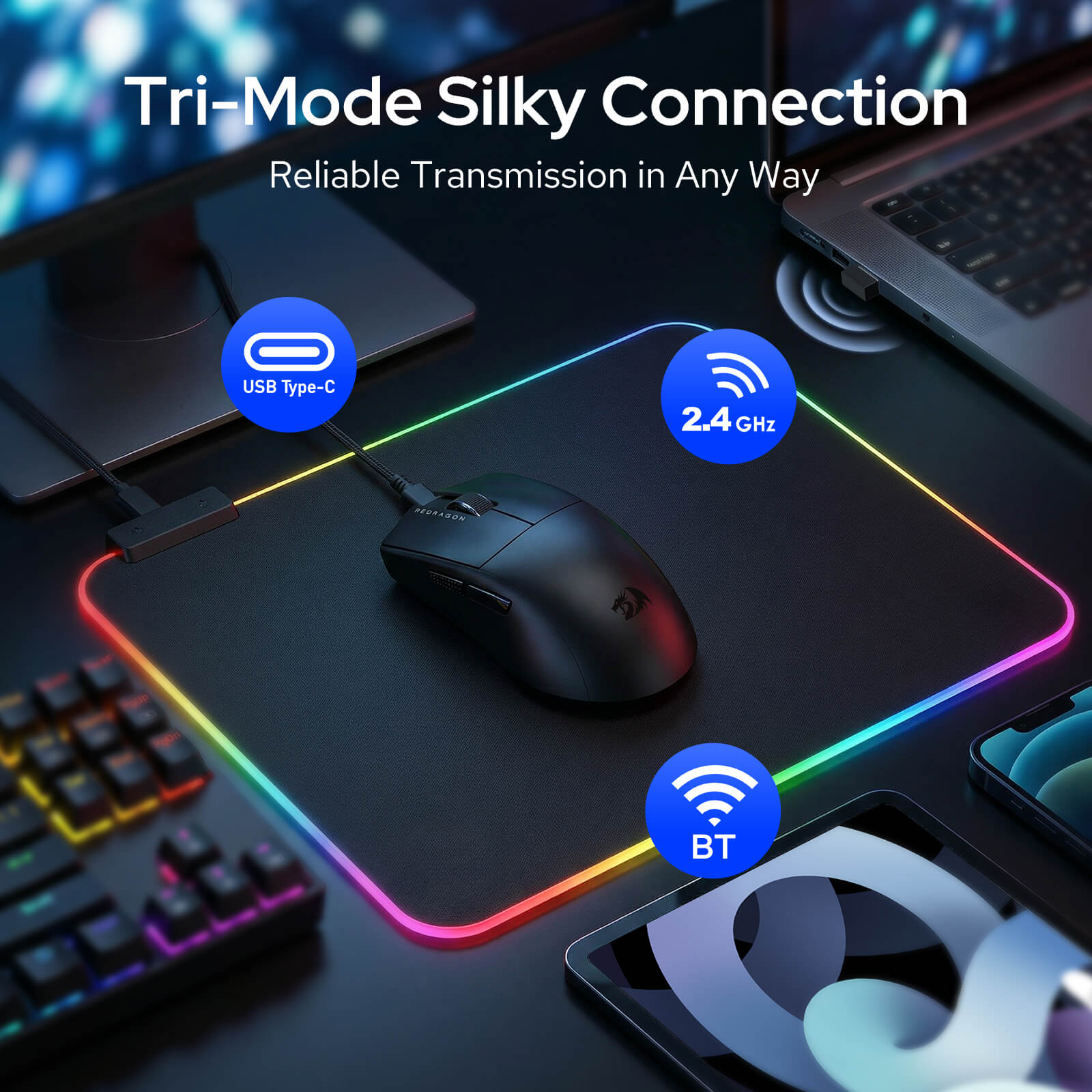 Redragon k1ng m999 ult | 45. 000 dpi | 2. 4g bluetooth žična povezava | rgb polnilna postaja | gaming miška 1 Redragon k1ng m999 ult tri-mode gaming miška 2. 4g bluetooth in usb-c povezava