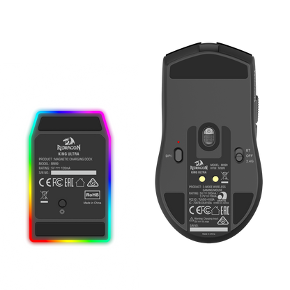 Redragon M999 Wireless Gaming Mouse, Tri-Mode Mouse with RGB Magnetic Charging Dock, 45000 DPI MAX Adjustable, 4 Programmable Buttons, Ergonomic Design for PC Laptop Mac