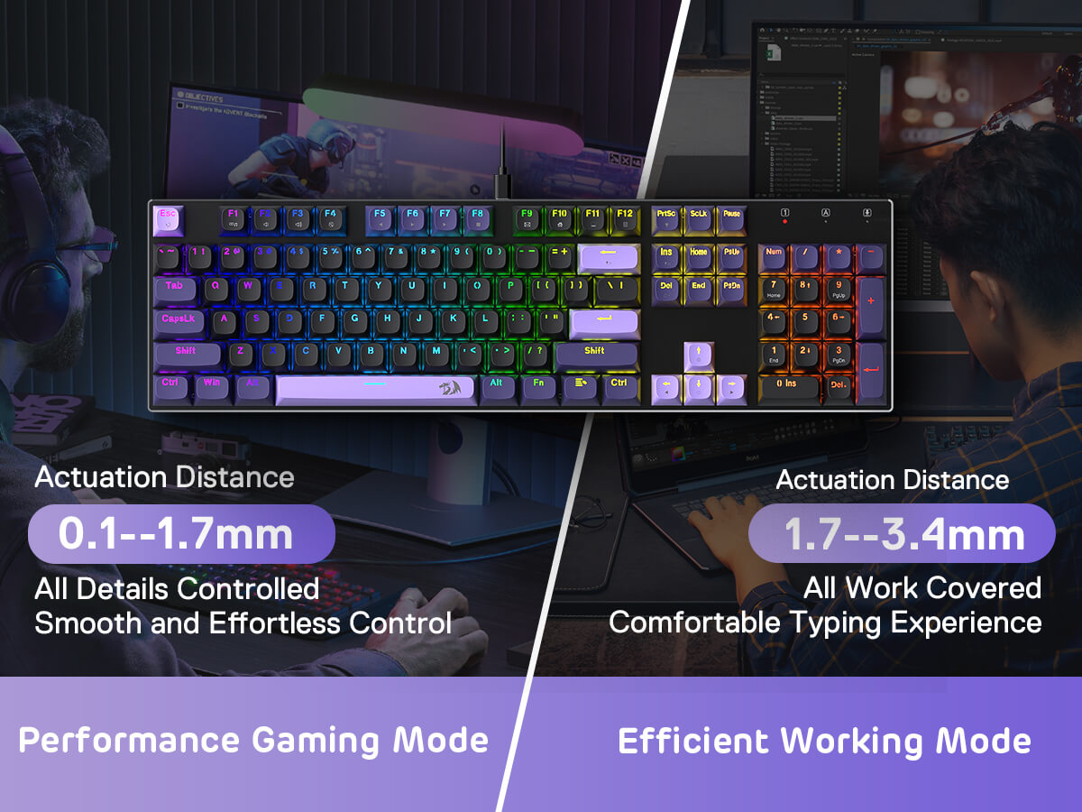 Redragon K556 HE Rapid Trigger Gaming Keyboard, 100% 104 Keys Wired Mechanical Keyboard w/Hyper-Fast Actuation, Dedicated Hall Effect Magnetic Switch, 2-Layer Noise Dampening, Original Aluminum Base