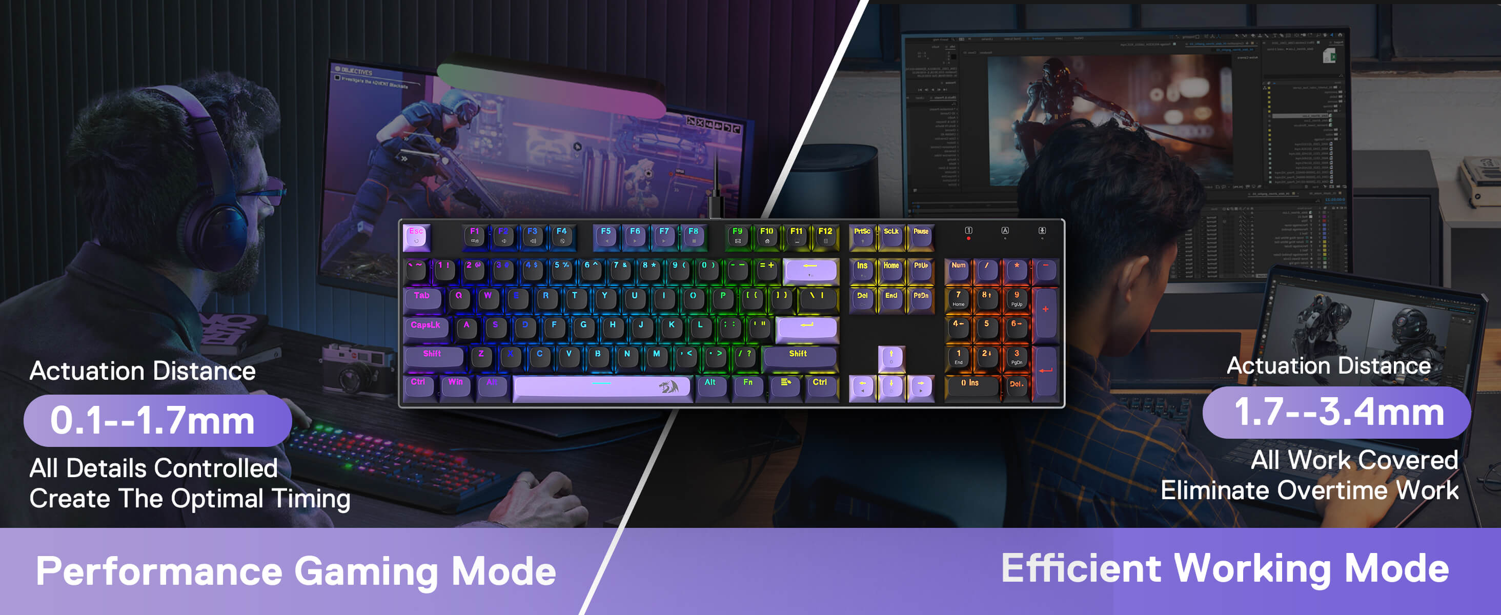 Redragon K556 HE Rapid Trigger Gaming Keyboard, 100% 104 Keys Wired Mechanical Keyboard w/Hyper-Fast Actuation, Dedicated Hall Effect Magnetic Switch, 2-Layer Noise Dampening, Original Aluminum Base