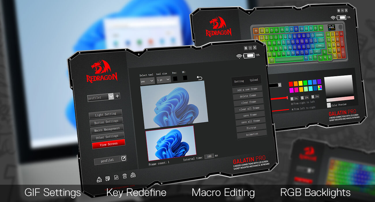 Computer monitor with gaming software interface on a blurred background