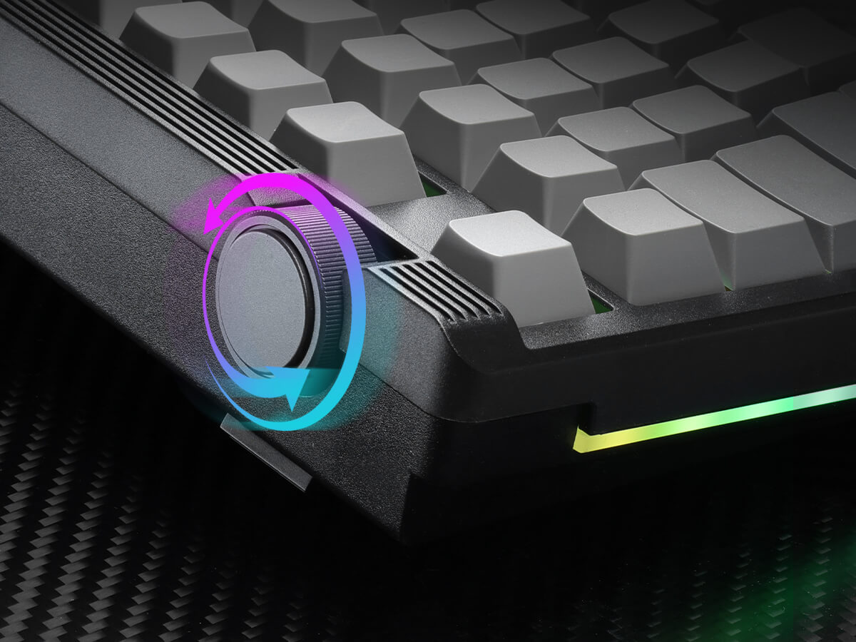 Close-up of a mechanical keyboard with RGB lighting on a dark background