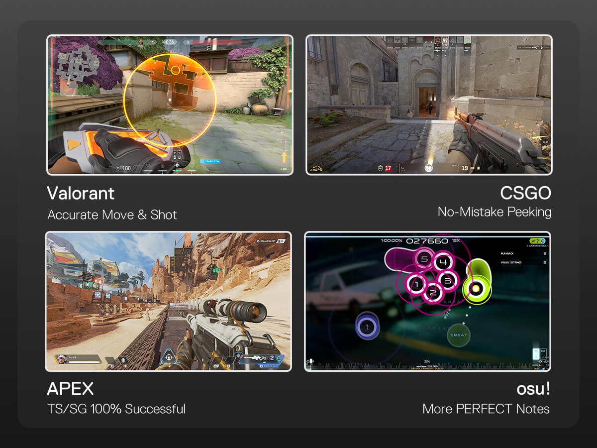 Screenshots of different video games with game modes displayed on a dark background.