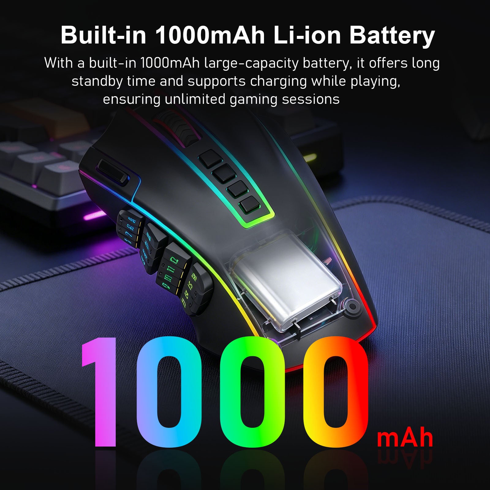 Redragon M990 MMO Wireless Gaming Mouse, Built-in 1000mAh Li-ion Battery