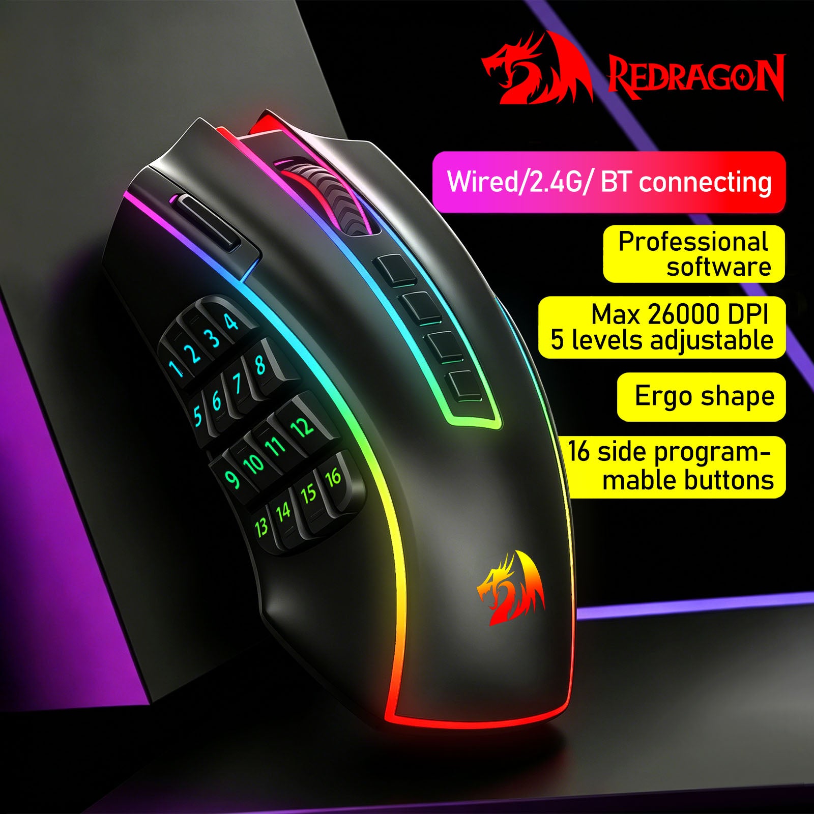 Redragon M990 MMO Wireless Gaming Mouse Ergo shape