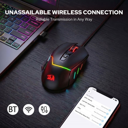 Redragon M690 MAX Wireless Gaming Mouse, Tri-Mode RGB Mice w/ 7 Macro Buttons, 12800 DPI, 400mAh Rechargeable Mouse for PC/Mac/Laptop