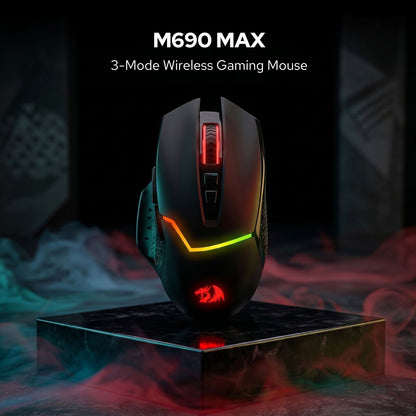 Redragon M690 MAX Wireless Gaming Mouse, Tri-Mode RGB Mice w/ 7 Macro Buttons, 12800 DPI, 400mAh Rechargeable Mouse for PC/Mac/Laptop