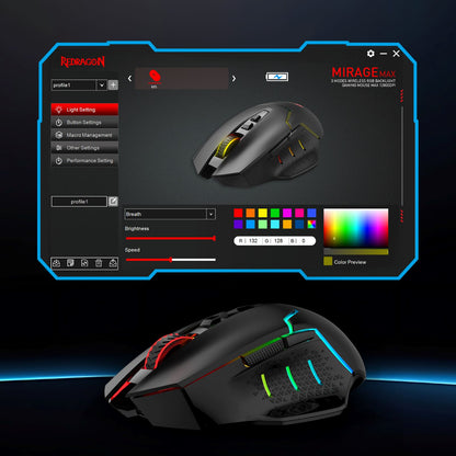 Redragon M690 MAX Wireless Gaming Mouse, Tri-Mode RGB Mice w/ 7 Macro Buttons, 12800 DPI, 400mAh Rechargeable Mouse for PC/Mac/Laptop