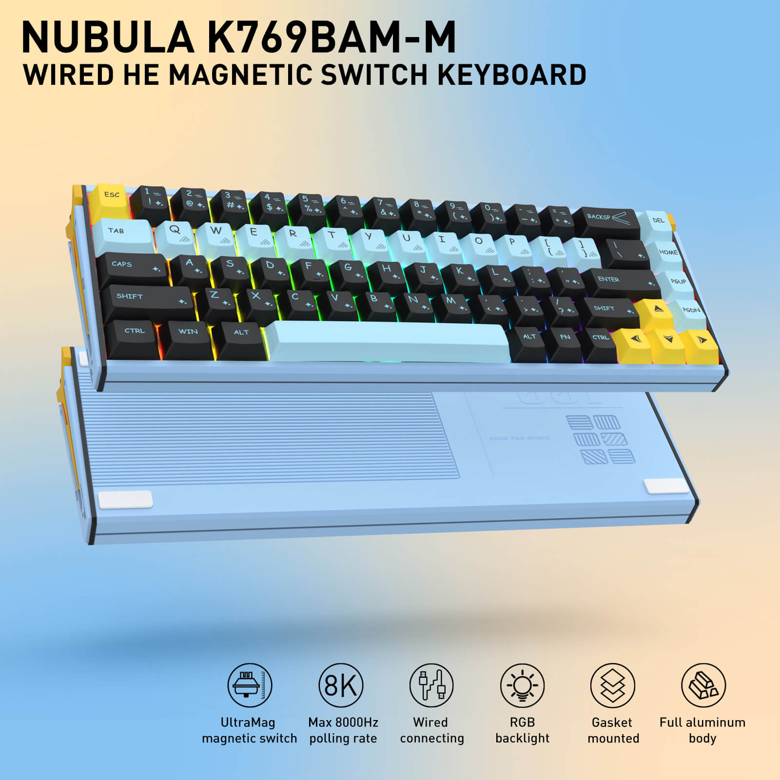Redragon K769 Wired RGB Aluminum Hall-Effect Rapid Trigger Gaming Keyboard, 4-Layer Noise Dampening, Aluminum Board, Mixed PBT Keycaps, Rapid Trigger, UltraMag Magnetic Switch 