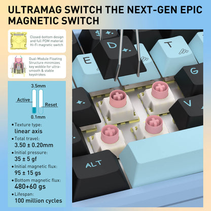 Redragon K769 Wired RGB Aluminum Hall-Effect Rapid Trigger Gaming Keyboard, 4-Layer Noise Dampening, Aluminum Board, Mixed PBT Keycaps, Rapid Trigger, UltraMag Magnetic Switch 