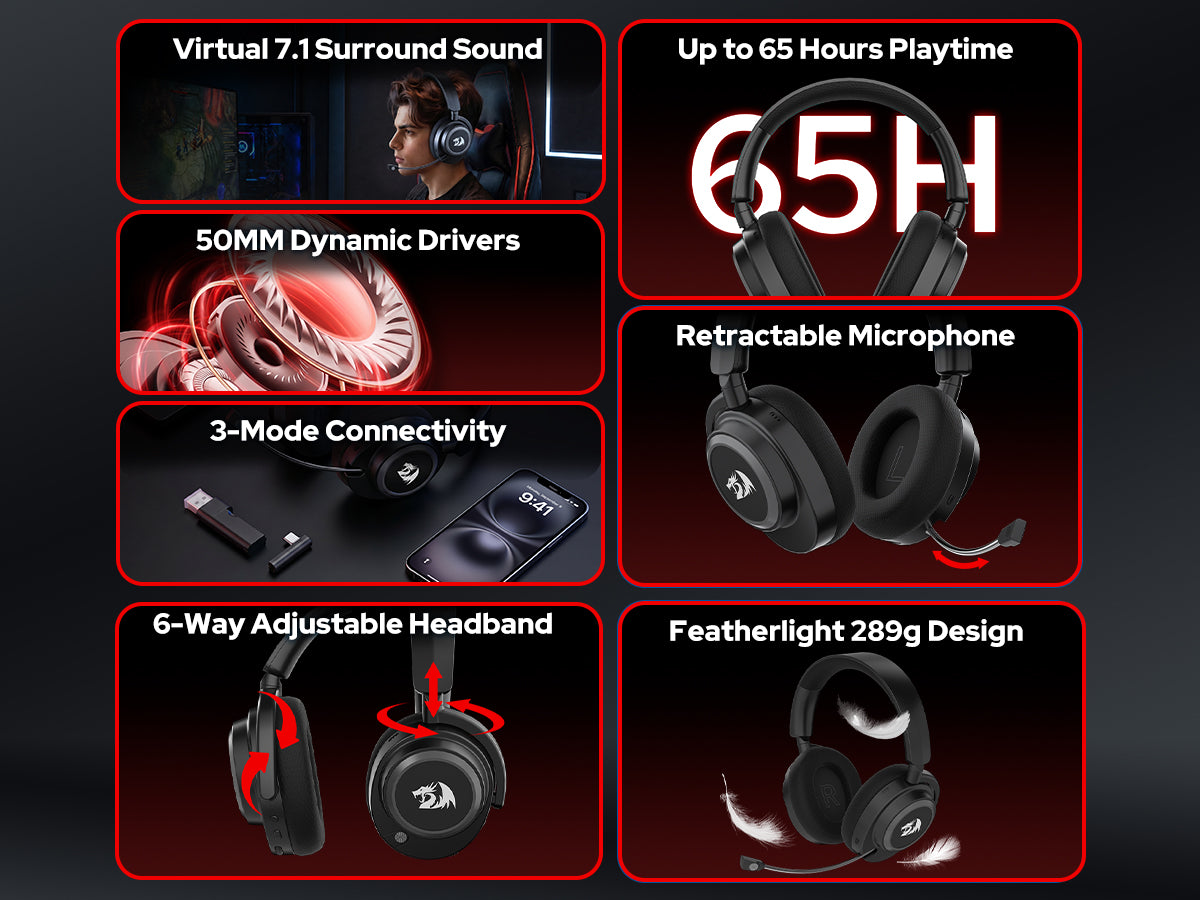 Redragon NYX PRO H891 Wireless Gaming Headset 7.1 Surround Sound