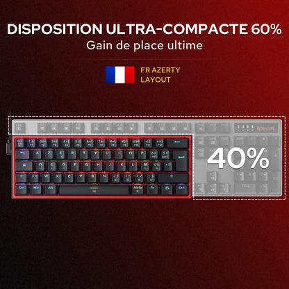  Redragon CB201  AZERTY Kabelgebunden Gaming‑Combo 60%‑Compact‑Layout Hot‑Swap RGB‑Modi, 5 DPI‑Stufen 8000 DPI, 11 programmierbare Maustasten, Makro‑Schnellfeuer‑Funktion, PRO‑Software