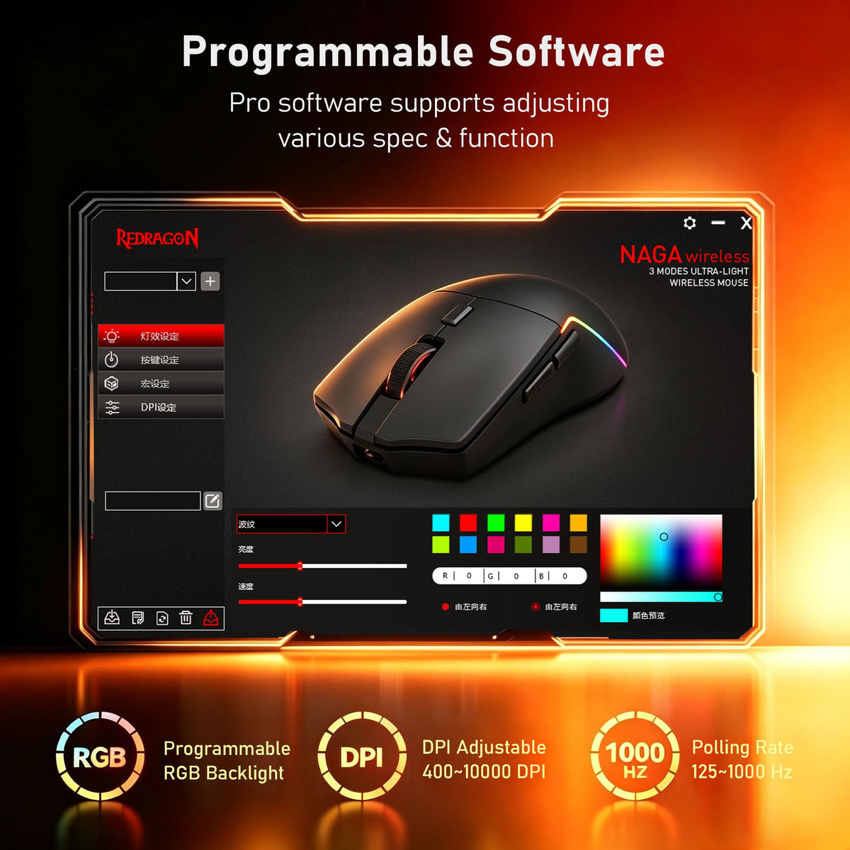 Redragon M730 PRO Wireless Lightweight RGB Gaming Mouse 10000 DPI
Cable-Free 0 Delay, Redefine Keybinding Macro, Vibing Backlight, Ergonomic Grip Body Comfort