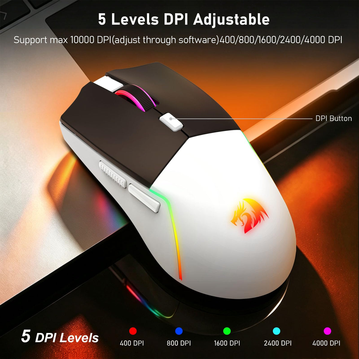 Redragon M730 PRO Wireless Lightweight RGB Gaming Mouse 10000 DPI
Cable-Free 0 Delay, Redefine Keybinding Macro, Vibing Backlight, Ergonomic Grip Body Comfort