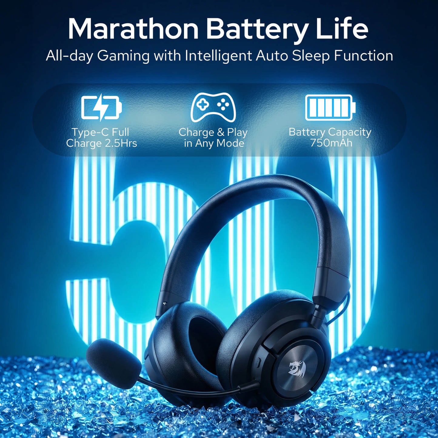 Redragon H889 Wireless Gaming Headset, 4 Connection Modes 2.4G/BT/3.5mm/USB, 53mm Drivers, Spatial Audio, 7.1 Surround Sound, Detachable Mic, Compatible with PC/PS5/PS4/NS/Xbox One/Phone 
