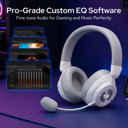 Redragon H889 Wireless Gaming Headset, 4 Connection Modes 2.4G/BT/3.5mm/USB, 53mm Drivers, Spatial Audio, 7.1 Surround Sound, Detachable Mic, Compatible with PC/PS5/PS4/NS/Xbox One/Phone 