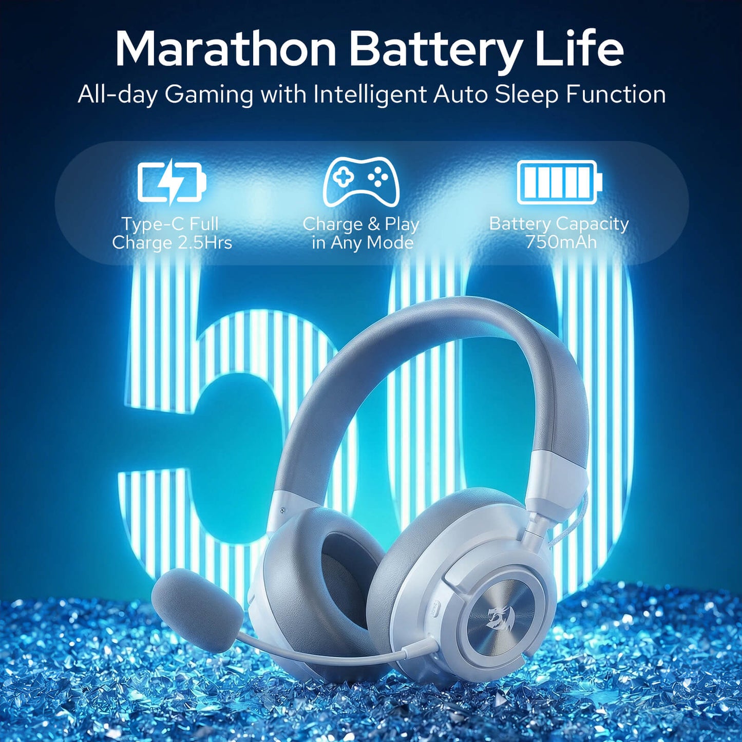 Redragon H889 Wireless Gaming Headset, 4 Connection Modes 2.4G/BT/3.5mm/USB, 53mm Drivers, Spatial Audio, 7.1 Surround Sound, Detachable Mic, Compatible with PC/PS5/PS4/NS/Xbox One/Phone 