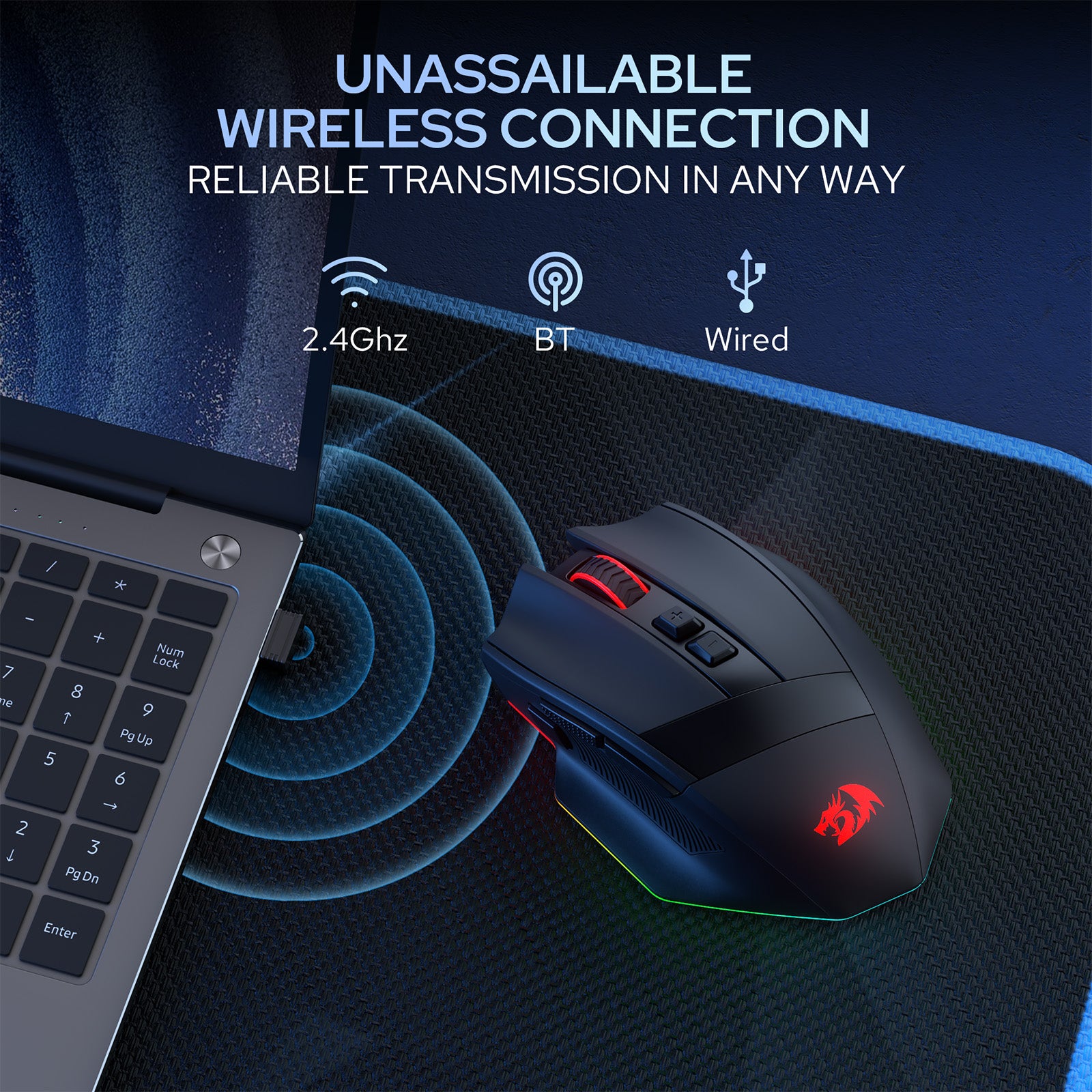 Redragon M923 PRO 3-Mode RGB Gaming Mouse, Optical Ergonomic Gamer Mouse with Max 24,000DPI, Pro Precision Sensor SG8960, 8 Macro Buttons, Software Supported 