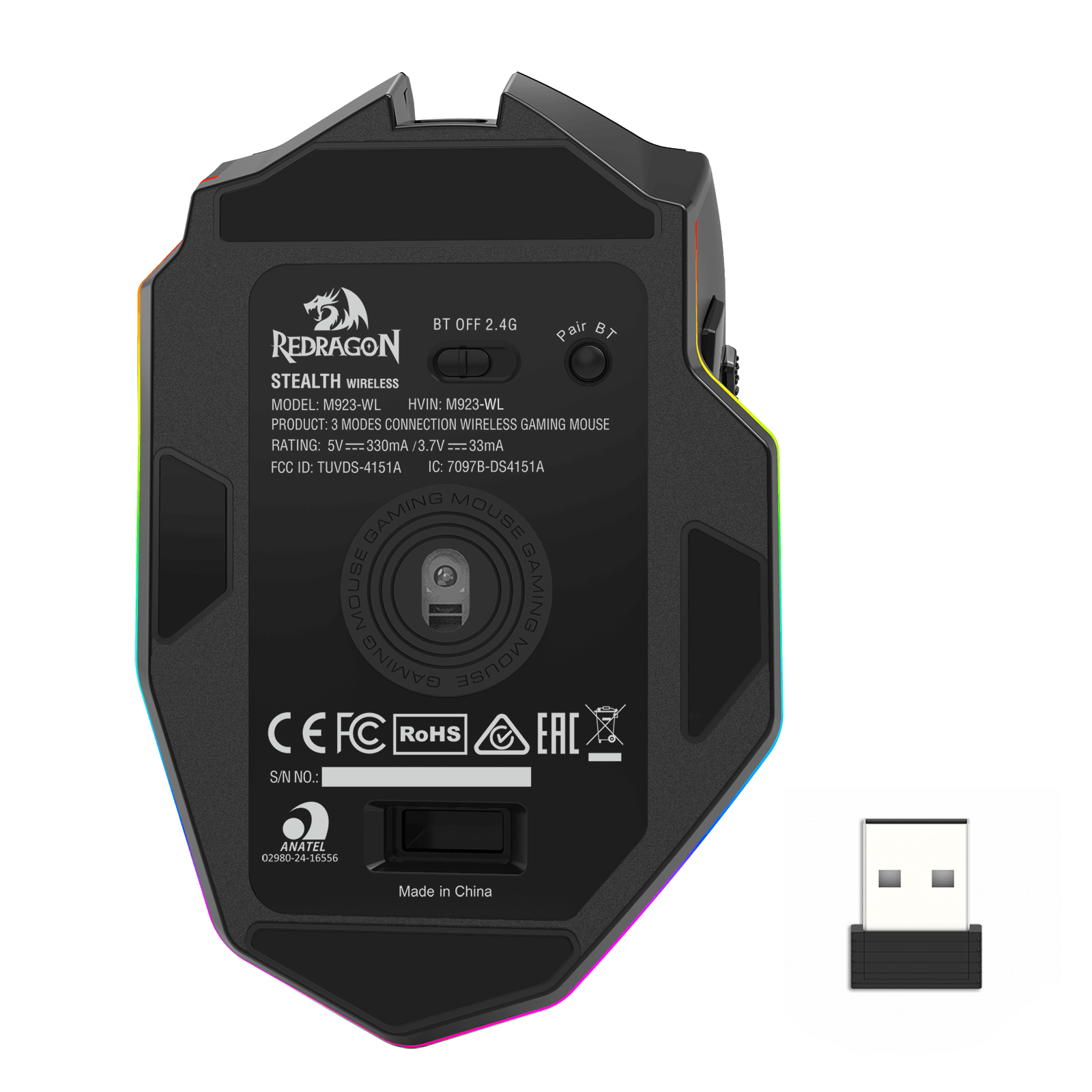 Redragon M923 PRO 3-Mode RGB Gaming Mouse, Optical Ergonomic Gamer Mouse with Max 24,000DPI, Pro Precision Sensor SG8960, 8 Macro Buttons, Software Supported 