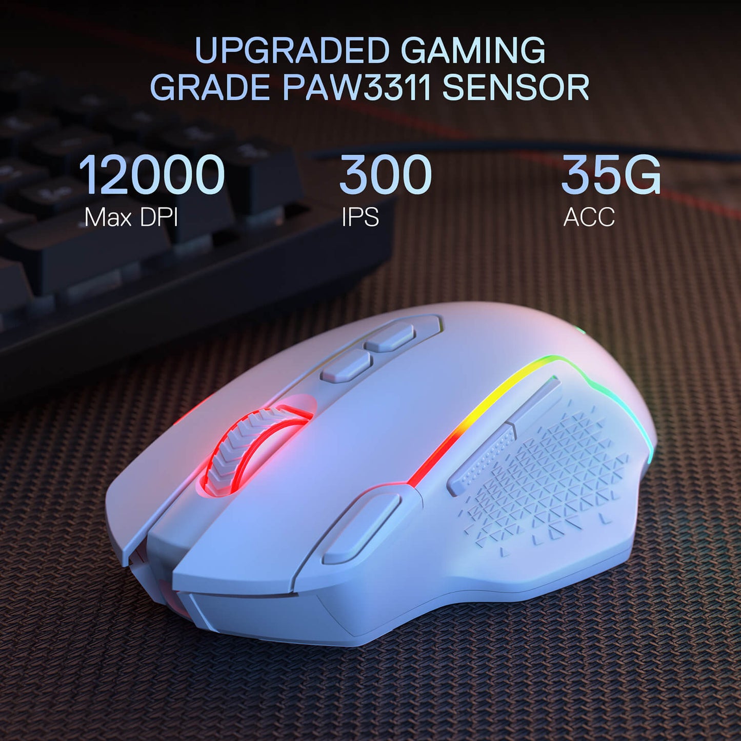 Redragon M810 MAX 3-Mode Wireless Gaming Mouse, 12000 DPI Wired/Wireless RGB Mouse w/Rapid Fire Key, 8 Macro Buttons, 188-Hour Reliable Power Capacity for PC/Mac/Laptop
