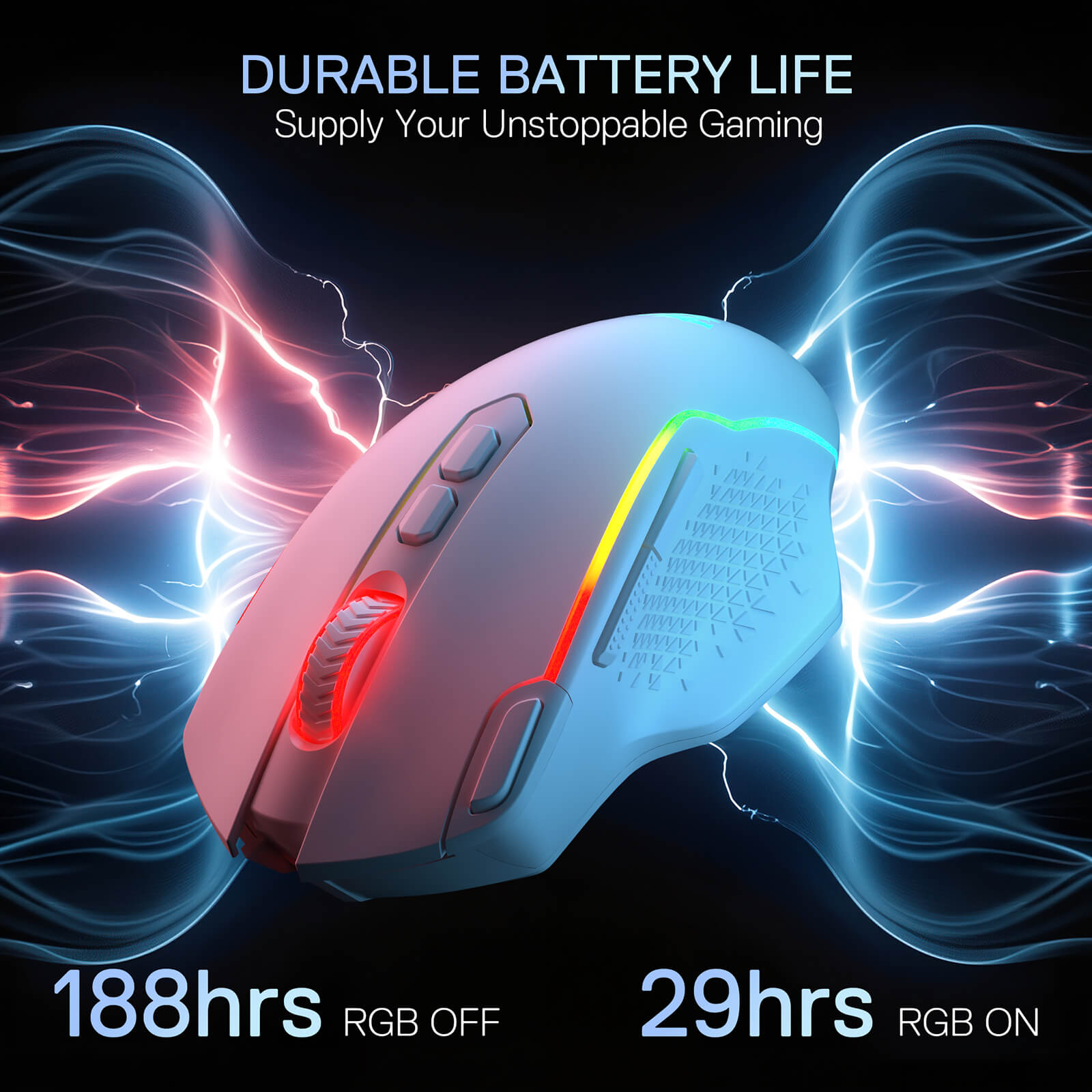 Redragon M810 MAX 3-Mode Wireless Gaming Mouse, 12000 DPI Wired/Wireless RGB Mouse w/Rapid Fire Key, 8 Macro Buttons, 188-Hour Reliable Power Capacity for PC/Mac/Laptop