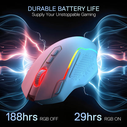 Redragon M810 MAX 3-Mode Wireless Gaming Mouse, 12000 DPI Wired/Wireless RGB Mouse w/Rapid Fire Key, 8 Macro Buttons, 188-Hour Reliable Power Capacity for PC/Mac/Laptop