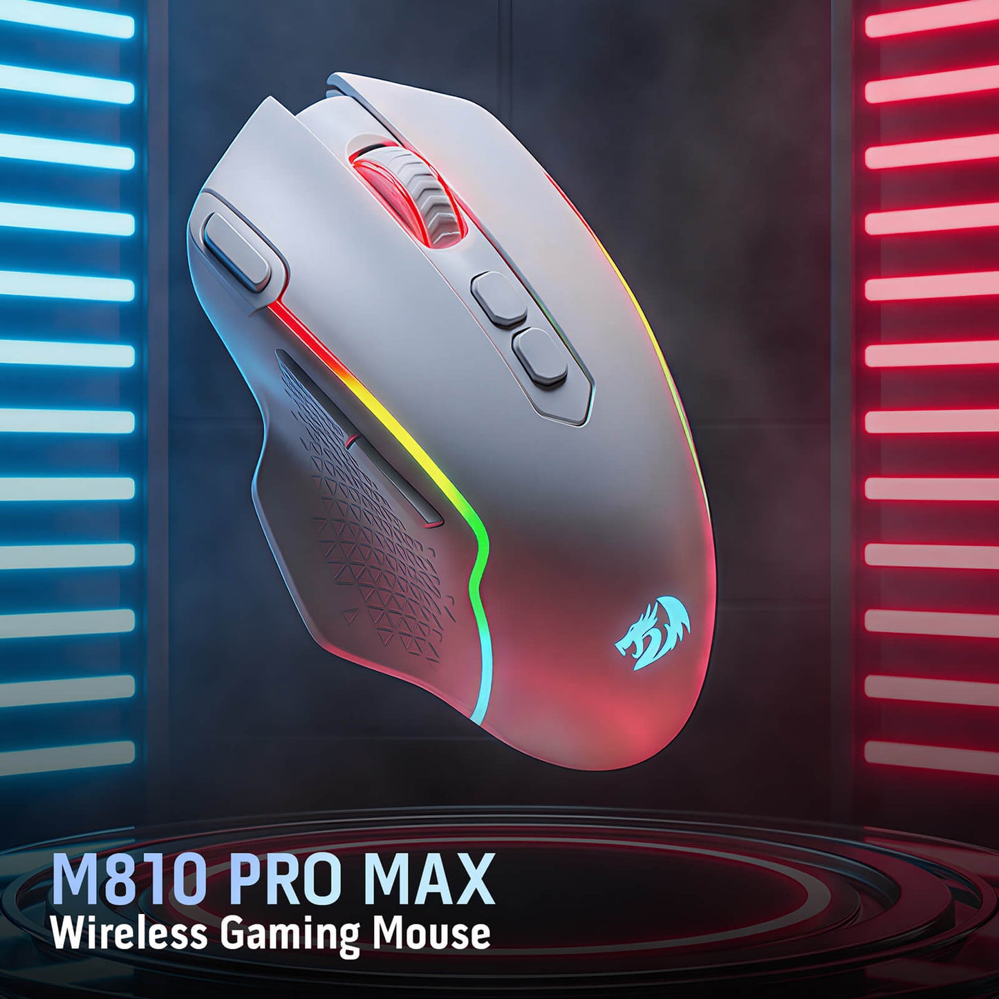 Redragon M810 MAX 3-Mode Wireless Gaming Mouse, 12000 DPI Wired/Wireless RGB Mouse w/Rapid Fire Key, 8 Macro Buttons, 188-Hour Reliable Power Capacity for PC/Mac/Laptop