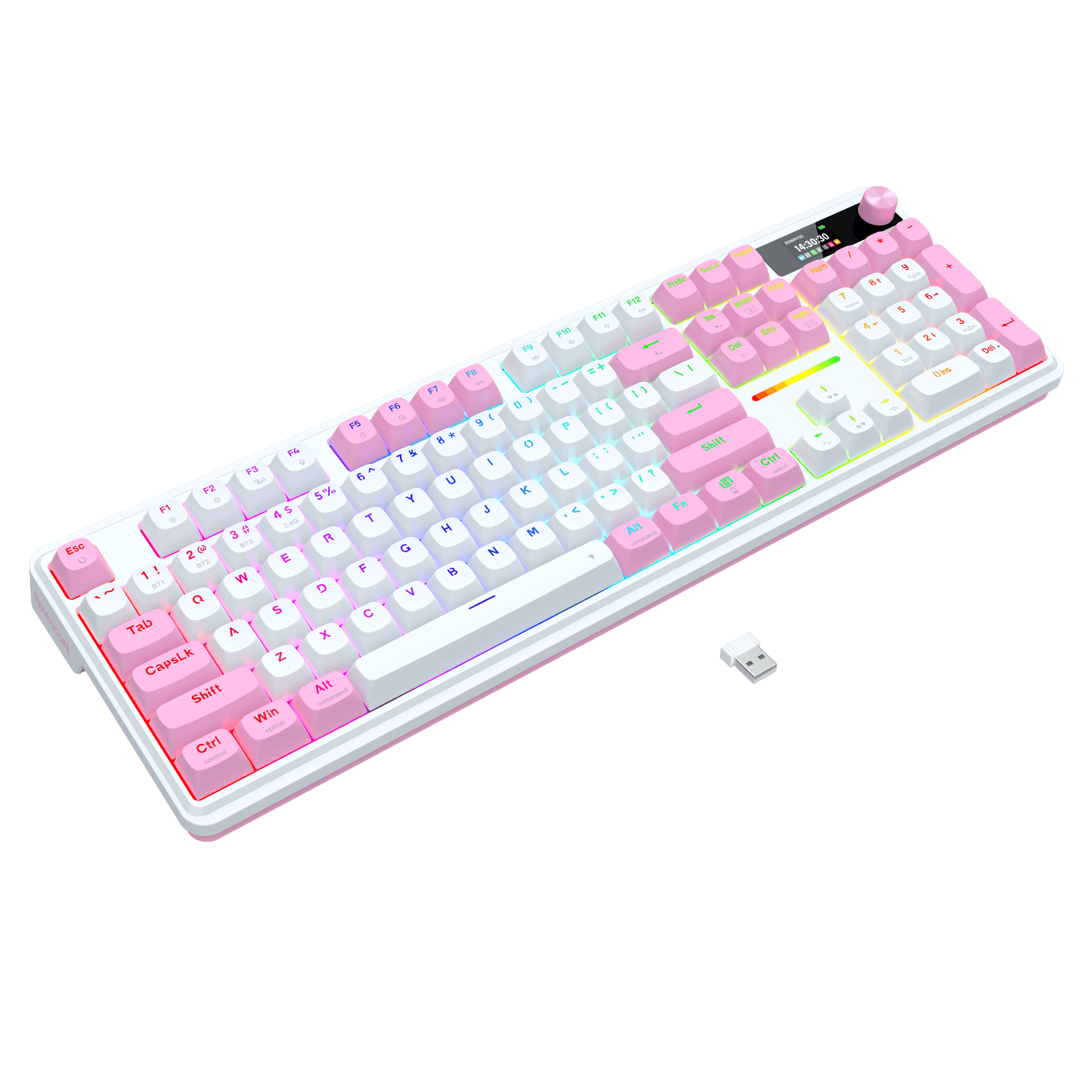 Redragon K762 Wireless Gasket Gaming Keyboard w/Hype Screen & Knob, 104 Keys Mechanical Keyboard, Easy-Control 1.14’’ TFT Info Display, 5-Layer Noise Dampening, Round PBT Keycaps, Custom Linear Switch