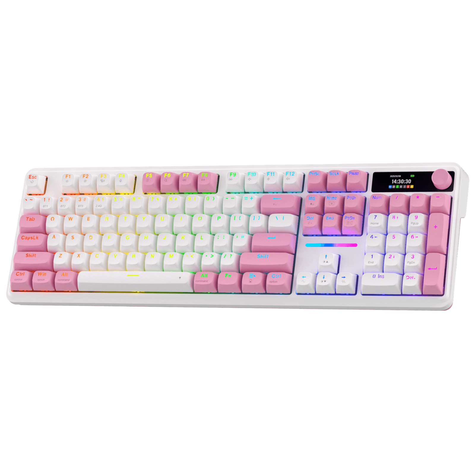 Redragon K762 Wireless Gasket Gaming Keyboard w/Hype Screen & Knob, 104 Keys Mechanical Keyboard, Easy-Control 1.14’’ TFT Info Display, 5-Layer Noise Dampening, Round PBT Keycaps, Custom Linear Switch | show