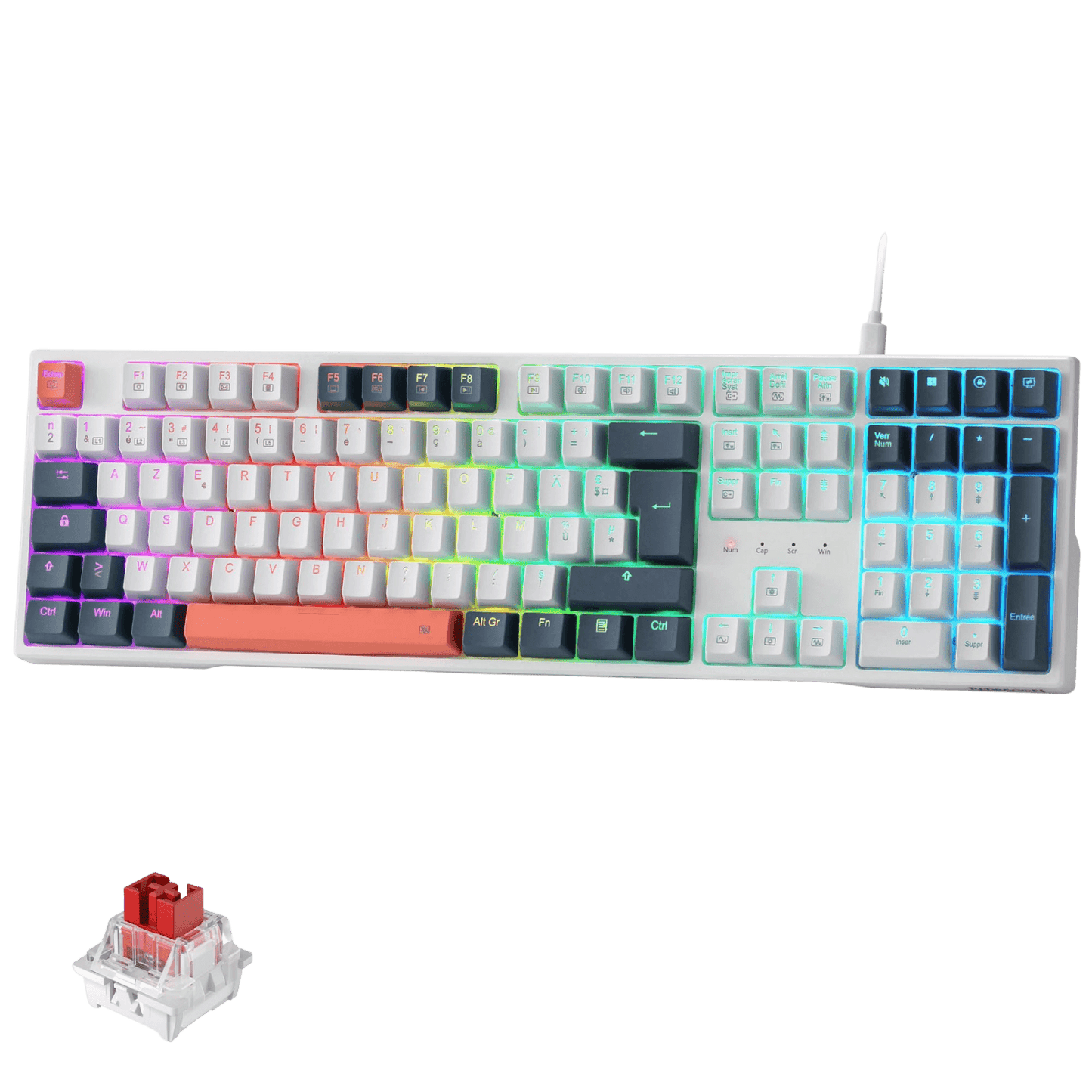 Redragon K668 RGB Gaming Keyboard, 108 Keys Wired Mechanical Keyboard with 4 Extra Shortcut Keys, Sound Absorbing Foams, Hot Swappable Plug, FR Layout