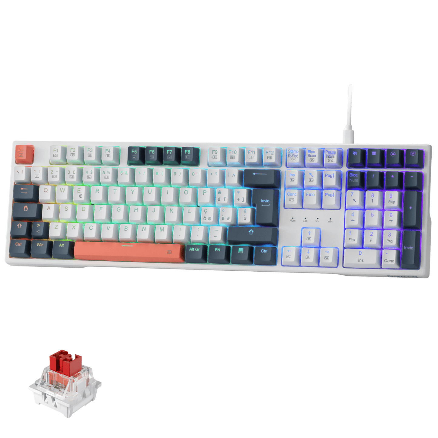 Redragon K668 RGB Tastiera Gaming - Meccanica Cablate con 109 Tasti, 4 Tasti Extra, Schiuma Fonoassorbente, Socket Hot-Swappable, Interruttori Rossi, QWERTY Layout Italiano