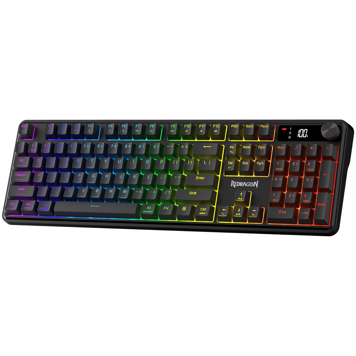Redragon K526 PRO RGB Wireless Membrane Gaming Keyboard, 104 Keys Mechanical-Feel Keyboard w/LED Info Display, Media/Backlit Knob Control, Smooth Linear Switch & Software Supported