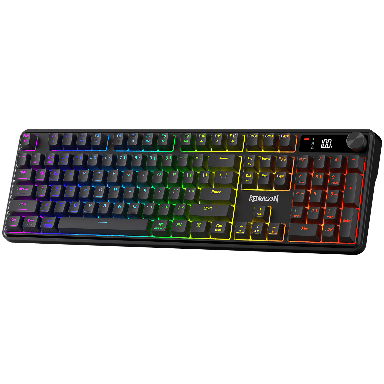 Redragon K526 PRO RGB Wireless Membrane Gaming Keyboard, 104 Keys Mechanical-Feel Keyboard w/LED Info Display, Media/Backlit Knob Control, Smooth Linear Switch & Software Supported