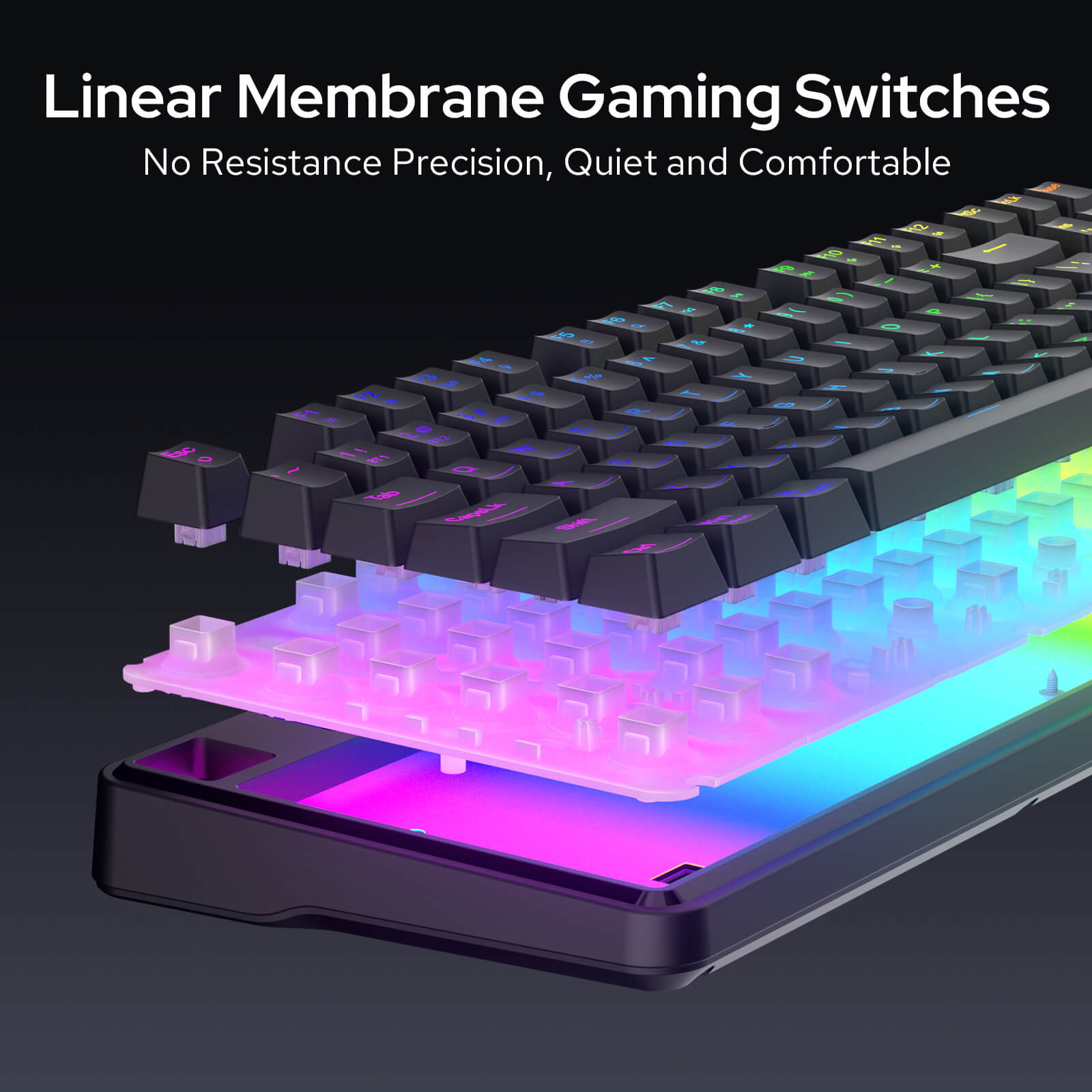 Redragon K526 PRO RGB Wireless Membrane Gaming KeyboardSmooth Linear Switch & Software Supported